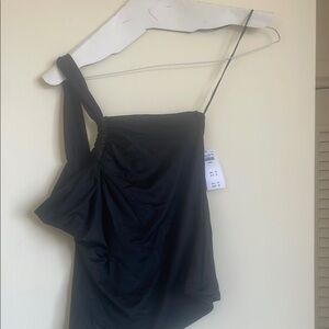 Abercrombie & Fitch Black Asymmetrical Ruched Top